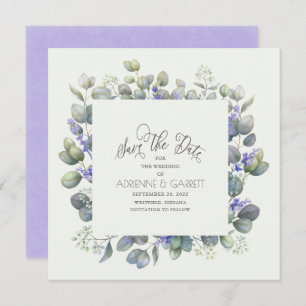 Eucalyptus With Lavender Flowers Square Wedding Save The Date