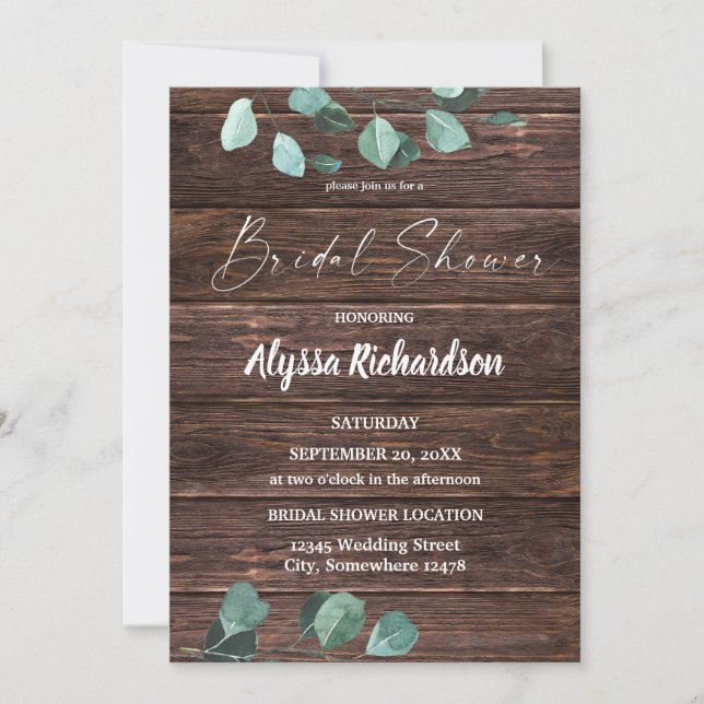 Eucalyptus & Wood Greenery Bridal Shower Invitation (Front)