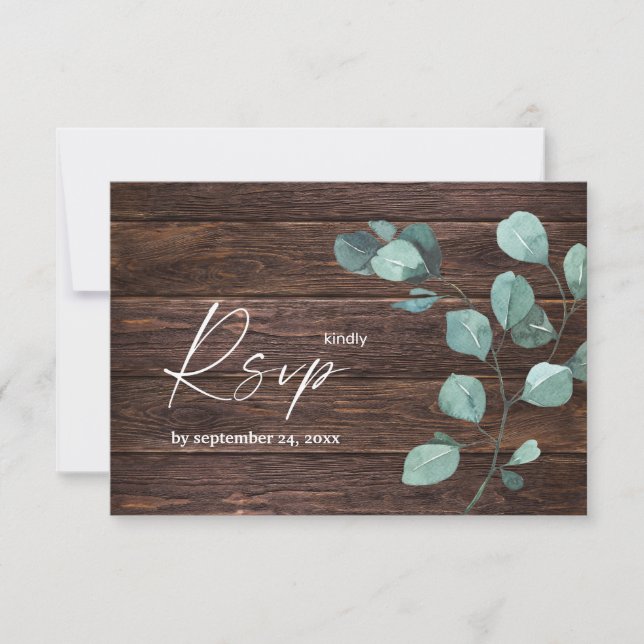 Eucalyptus & Wood Greenery with Meal RSVP Card (Front)