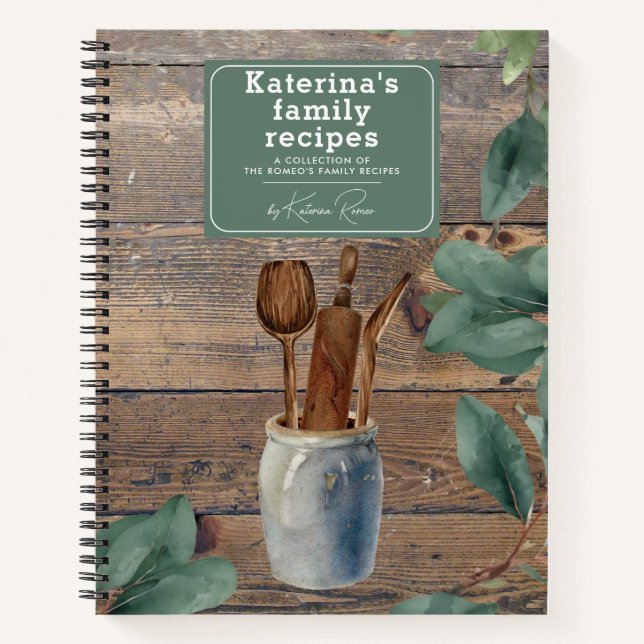 Eucalyptus Wood Kitchen Utensils Family Recipe Notebook (Front)