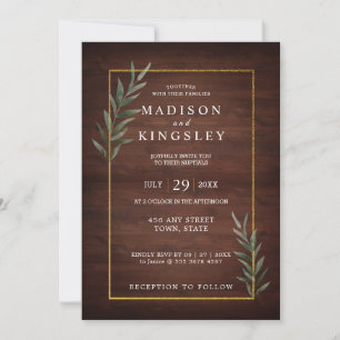 Eucalyptus Wood Wall Rectangle Modern Wedding Invitation