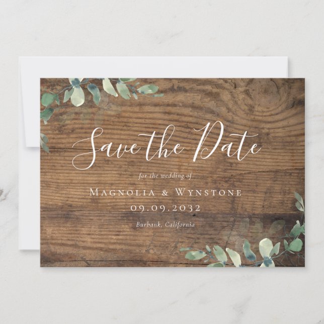 Eucalyptus Wood Wedding  Save The Date (Front)