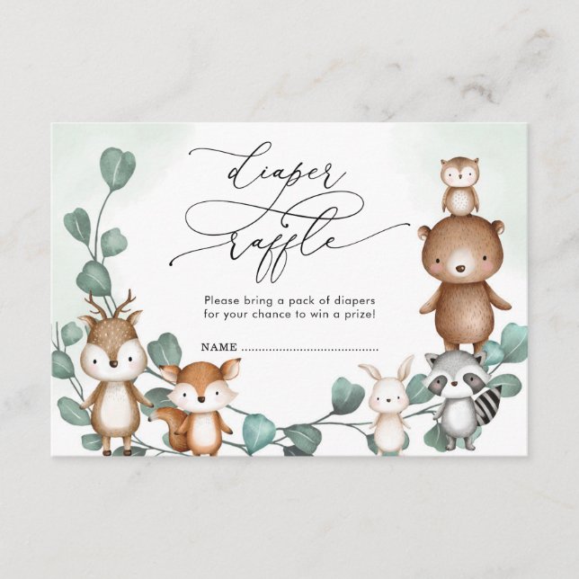 Eucalyptus Woodland Greenery Animals Diaper Raffle Enclosure Card (Front)
