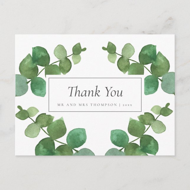 Eucalyptus Woodland Wedding Thank You Postcard (Front)