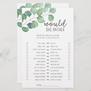 Eucalyptus - Would she rather bridal shower game