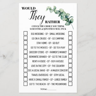 Eucalyptus Would They Rather Shower Game Card