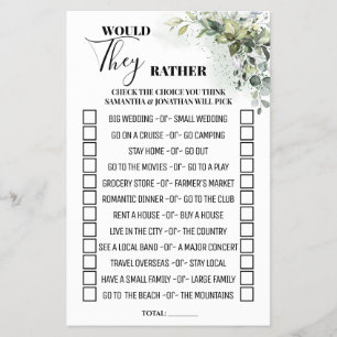 Eucalyptus Would They Rather Shower Game Card