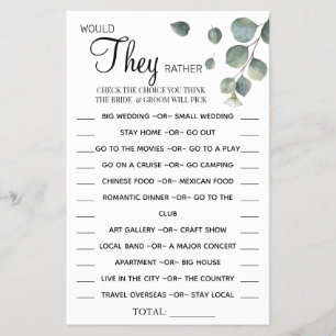 Eucalyptus Would They Rather shower game card