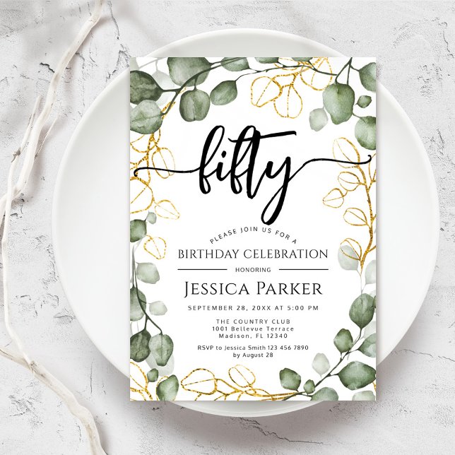 Eucalyptus Wreath 50th Birthday Party Invitation (Creator Uploaded)