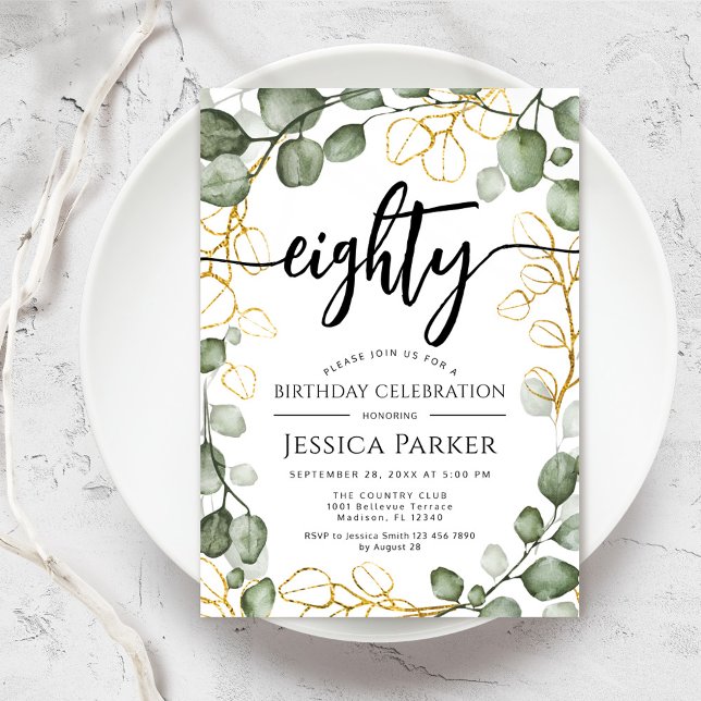 Eucalyptus Wreath 80th Birthday Party Invitation (Creator Uploaded)
