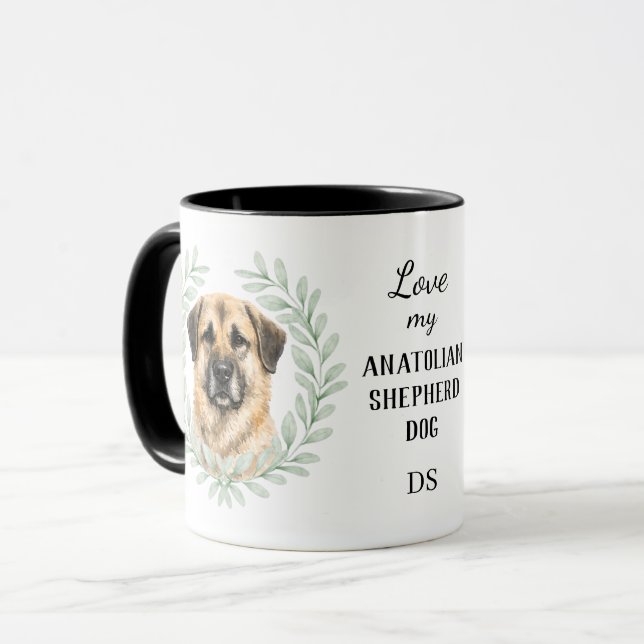 Eucalyptus Wreath Anatolian Shepherd Dog Monogram Mug (Front Left)