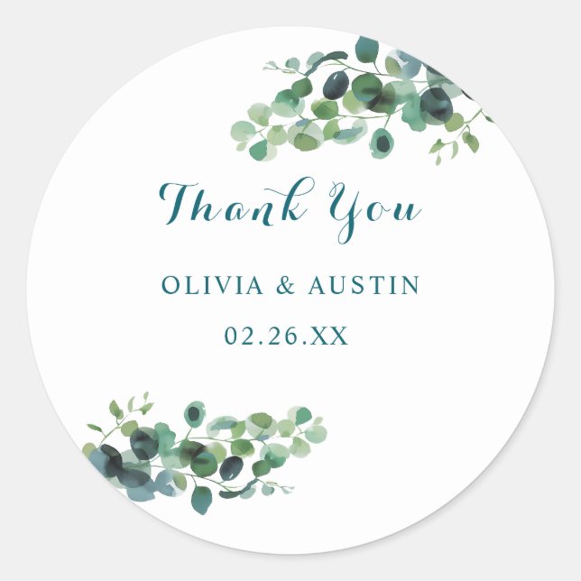 Eucalyptus Wreath And Greenery Wedding Invitations Classic Round Sticker (Front)
