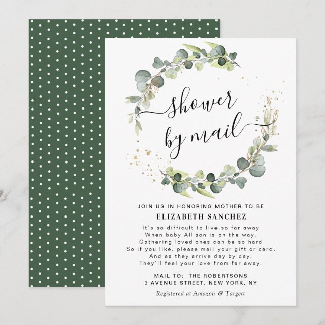 eucalyptus wreath baby shower by mail invitation (Front/Back)