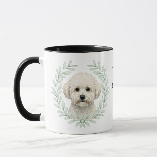 Eucalyptus Wreath Bichon Frise Dog Monogram Mug (Left)
