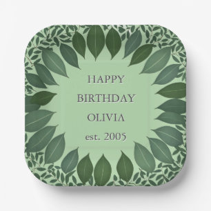 eucalyptus wreath birthday paper plate, watercolor plate