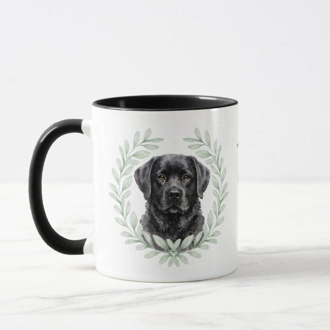 Eucalyptus Wreath Black Labrador Dog Monogram Mug (Left)