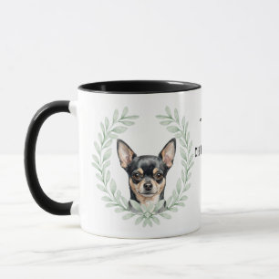 Eucalyptus Wreath Black Tan Chihuahua Dog Monogram Mug