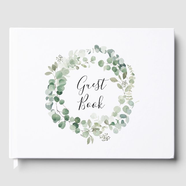 Eucalyptus Wreath Botanical Wedding Guest Book (Front)