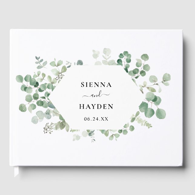 Eucalyptus Wreath Botanical Wedding Guest Book (Front)