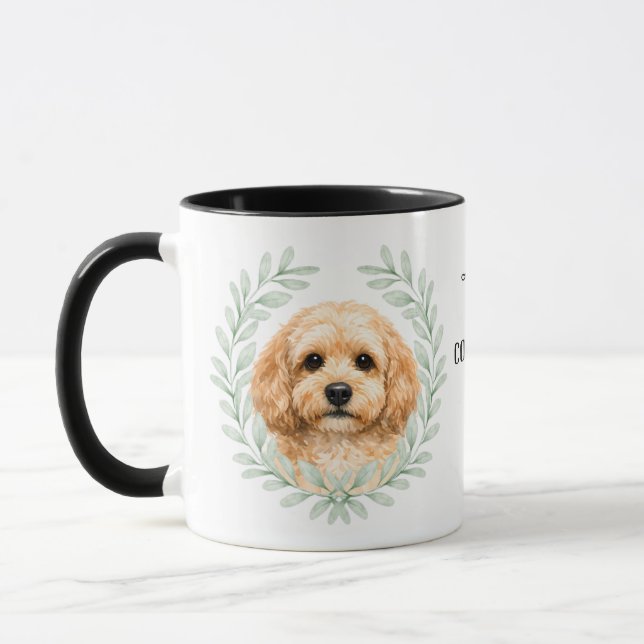 Eucalyptus Wreath Buff Cockapoo Dog Monogram Mug (Left)