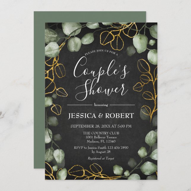 Eucalyptus Wreath Chalkboard Couples Shower Invitation (Front/Back)