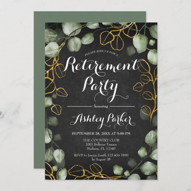 Eucalyptus Wreath Chalkboard Retirement Party Invitation (Front/Back)
