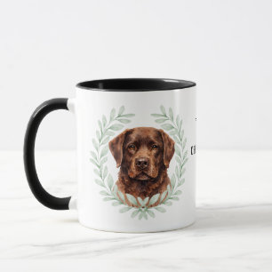 Eucalyptus Wreath Chocolate Lab Dog Monogram Mug