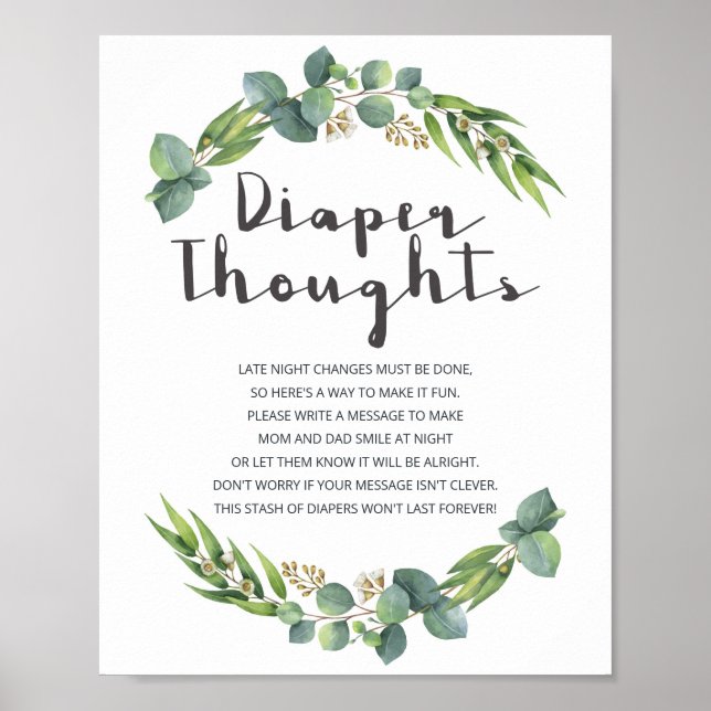 Eucalyptus Wreath Diaper Thoughts Game Sign (Front)