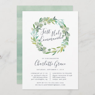 Eucalyptus Wreath First Holy Communion Invitation