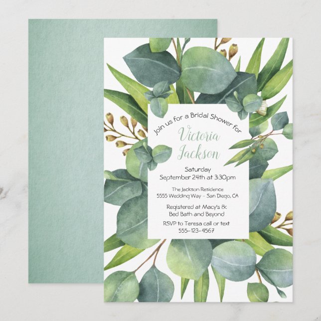 Eucalyptus Wreath Frame Bridal Shower Invitation (Front/Back)
