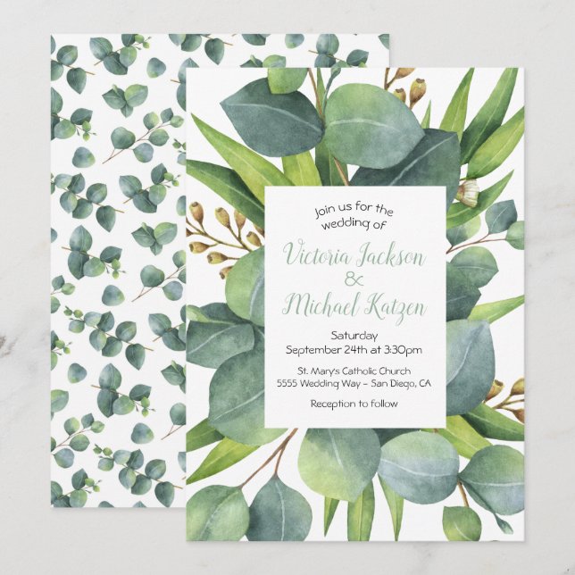 Eucalyptus Wreath Frame Wedding Invitation (Front/Back)