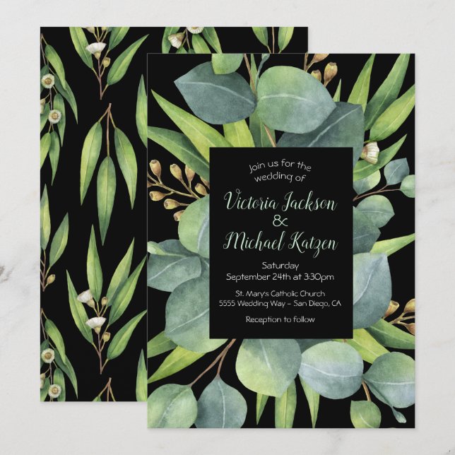 Eucalyptus Wreath Frame Wedding Invitation (Front/Back)