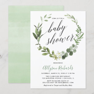 Eucalyptus wreath gender neutral baby shower invitation