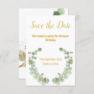EUCALYPTUS WREATH GOLD WHITE RESPONSE RSVP CARD