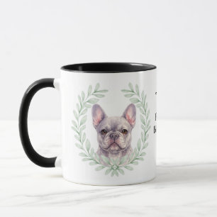 Eucalyptus Wreath Gray French Bulldog Monogram Mug
