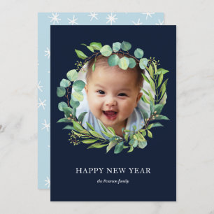 Eucalyptus Wreath   Green Foliage New Year Photo Holiday Card