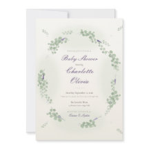 Eucalyptus Wreath Lavender Baby Shower Invitation