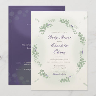 Eucalyptus Wreath Lavender Baby Shower Invitation