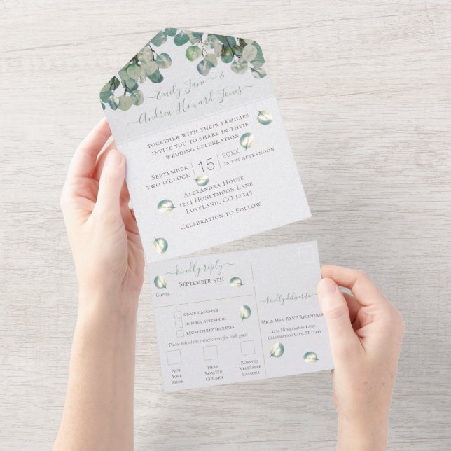 Eucalyptus Wreath Leaves Wedding All In One In All In One Invitation (Tearaway)