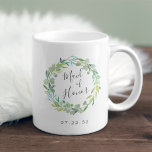 Eucalyptus Wreath Maid of Honour Coffee Mug<br><div class="desc">A sweet and elegant wedding keepsake for your bridal party,  mug features a watercolor wreath of sage green eucalyptus leaves and foliage with "maid of honour" inscribed inside in hand lettered script. Personalise with your wedding date beneath. Designed to match our Eucalyptus Wreath collection.</div>