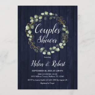 Eucalyptus Wreath Navy Blue Couples Shower Invitation