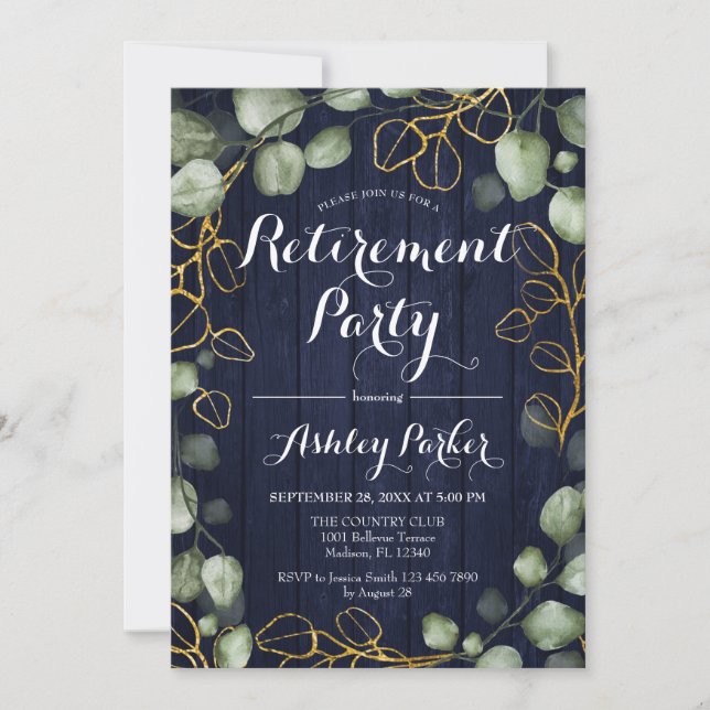 Eucalyptus Wreath Navy Retirement Party Invitation (Front)