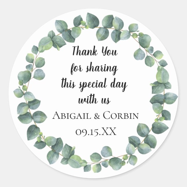 Eucalyptus Wreath Personalised Classic Round Sticker (Front)