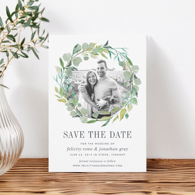 Eucalyptus Wreath Photo Save the Date Card (Creator Uploaded)