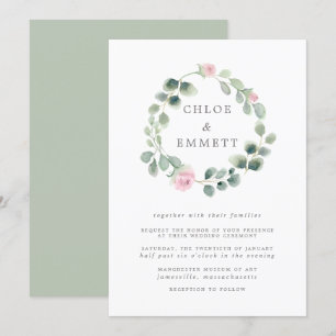 Eucalyptus Wreath, Pink Floral Wedding Invitation
