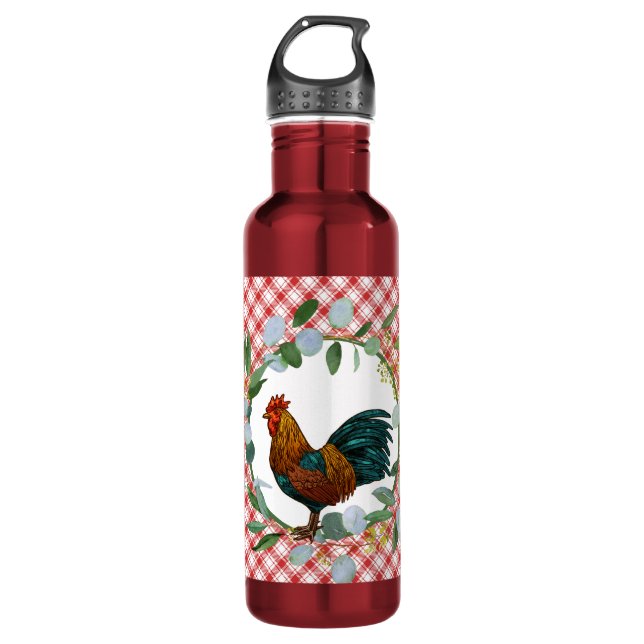Eucalyptus Wreath & Rooster Farmhouse  710 Ml Water Bottle (Front)