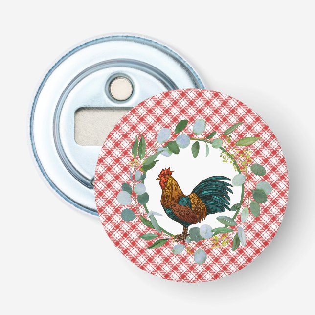 Eucalyptus Wreath & Rooster Farmhouse  Bottle Opener (Front)