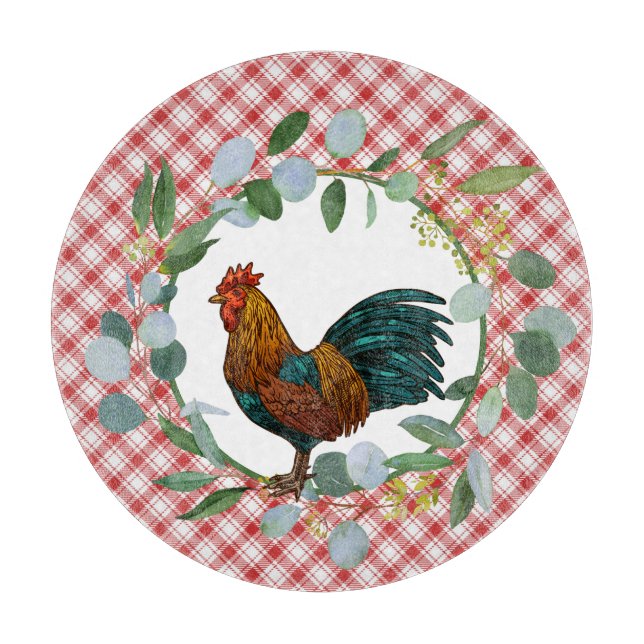 Eucalyptus Wreath & Rooster Farmhouse  Cutting Board (Front)