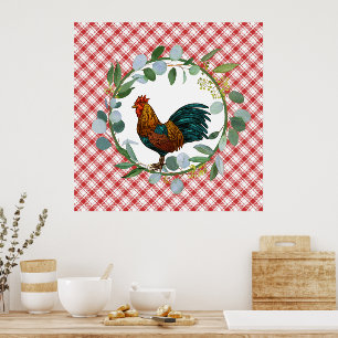Eucalyptus Wreath & Rooster Farmhouse Poster
