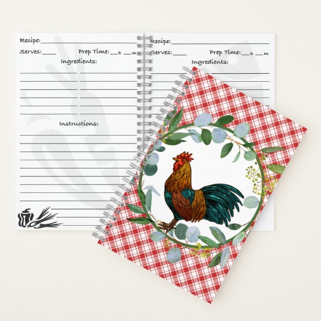 Eucalyptus Wreath & Rooster Farmhouse Recipe Notebook (Inside)